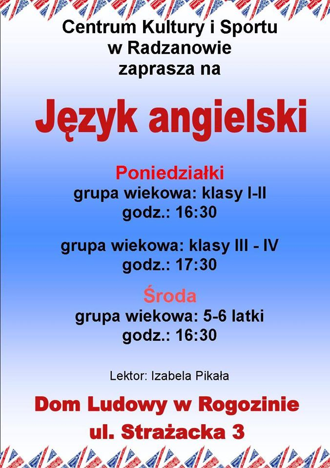 Nowy harmonogram zajęć języka angielskiego